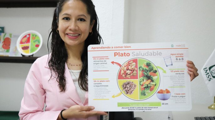 Licenciada en Nutrición, Itzel Valtierra Martínez, muestra ilustraci+on del Plato saludable