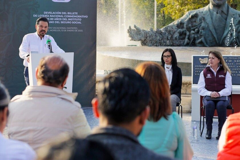 Zoé Robledo en evento de Lotería Nacional conmemora 80 años del IMSS al cuidado de la salud del pueblo de México