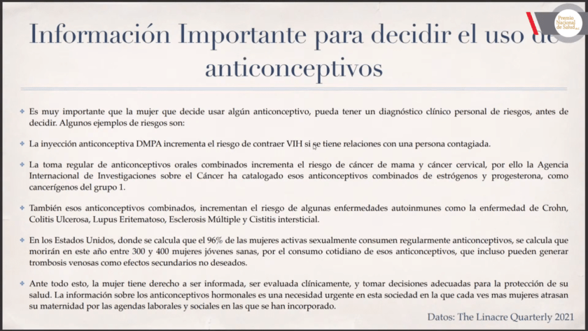 Diapositiva de información de anticonceptivos de la presentación desafíos que enfrenta la medicina en la atención de la mujer