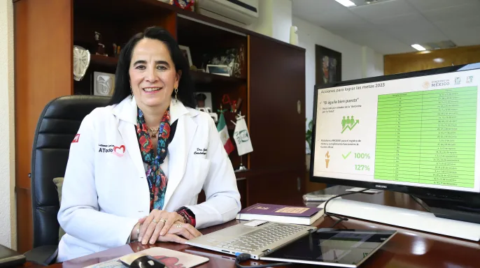 La doctora Gabriela Borrayo Sánchez, titular de la coordinación de Innovación en Salud informa de Jornadas Nacionales de Continuidad de los Servicios realizadas en 2023 se superó rezago