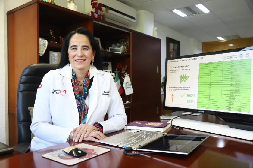 La doctora Gabriela Borrayo Sánchez, titular de la coordinación de Innovación en Salud informa de Jornadas Nacionales de Continuidad de los Servicios realizadas en 2023 se superó rezago
